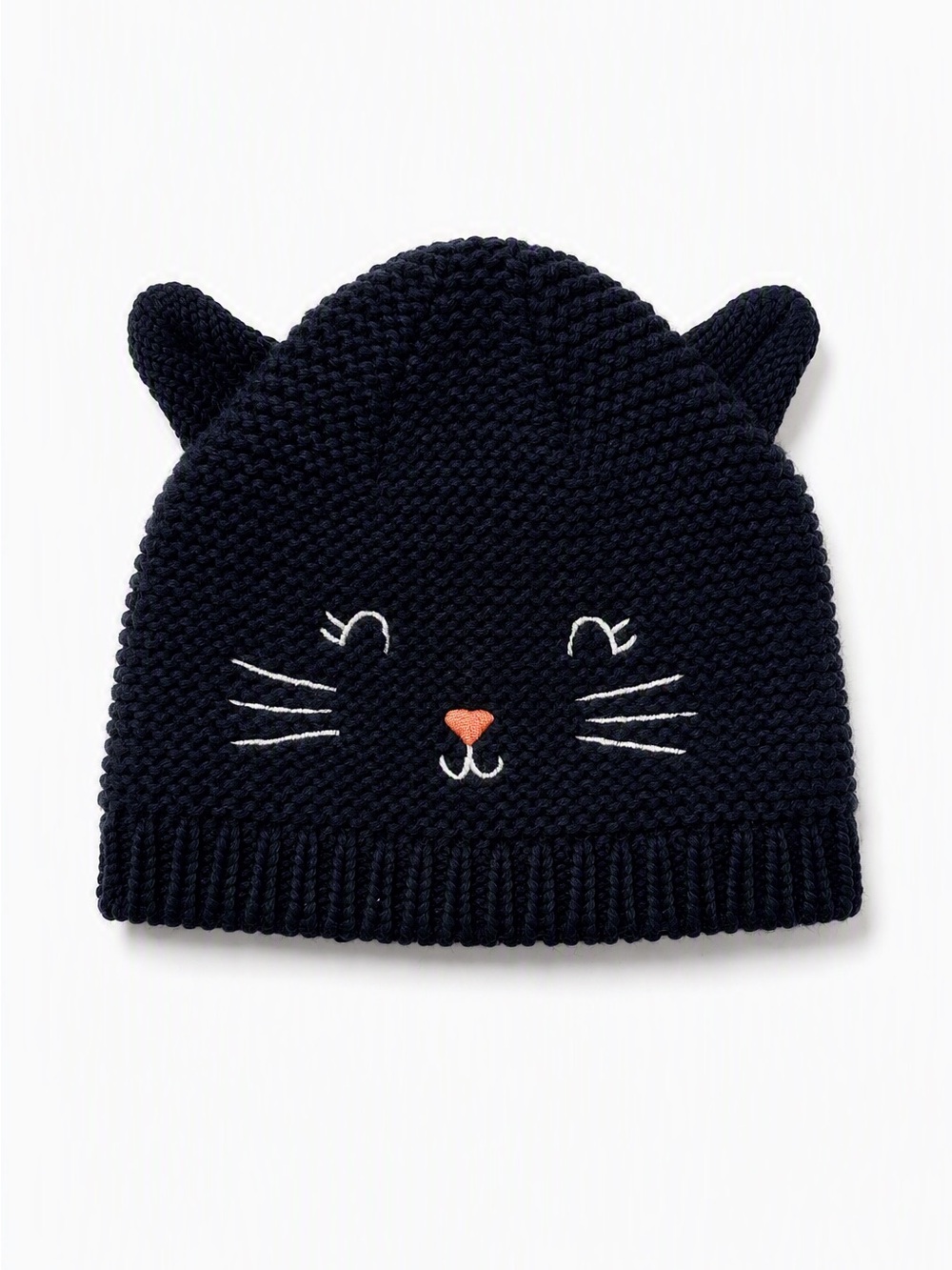 Carter's Navy Black Cotton Knit 3D Kitty Cat Ear Heart Nose Beanie Hat 3-9M Fall